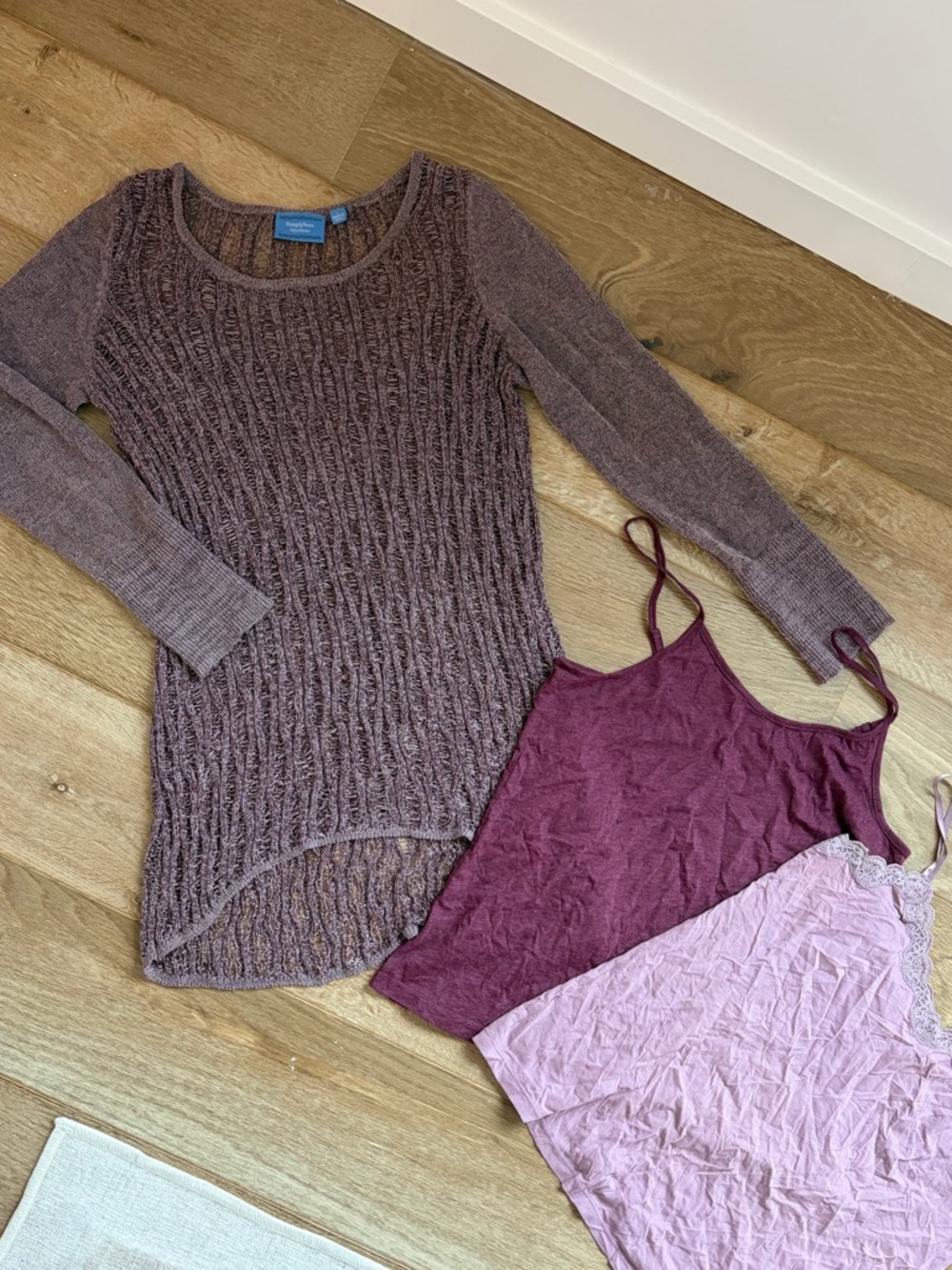 Vera Wang Open Knit Sweater in Deep Mauve with 2 Under Tanks